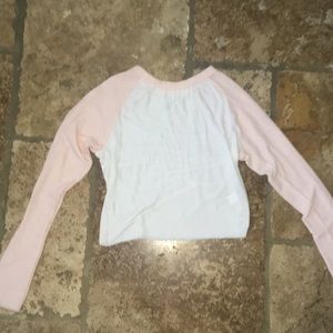 Cropped me to we shirt with baby pink sleeves